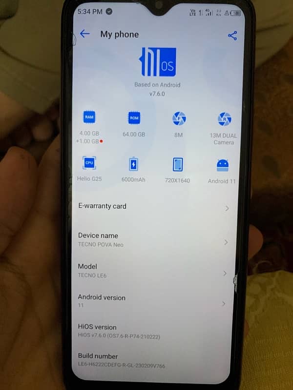 Tecno pova neo 4GB 64 GB ram 4