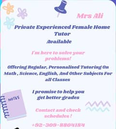 Female Home Tutor Available in Lahore - For All Subjects /All Classes
                                title=