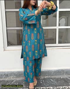 2 pc women's stitched linen printed suit