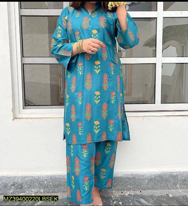 2 pc women's stitched linen printed suit 2