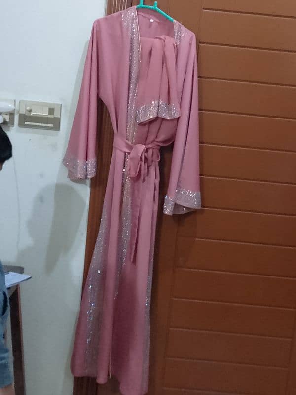 fancy stones pink abaya 1