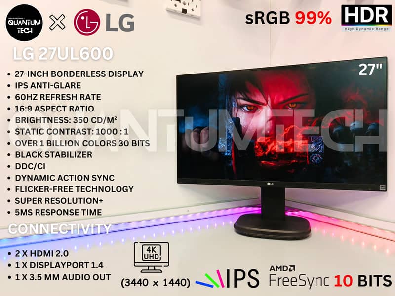 27inch IPS UHD 4K HDR 10 BIT LG 27UL600 Borderless Gaming LED Monitor 1