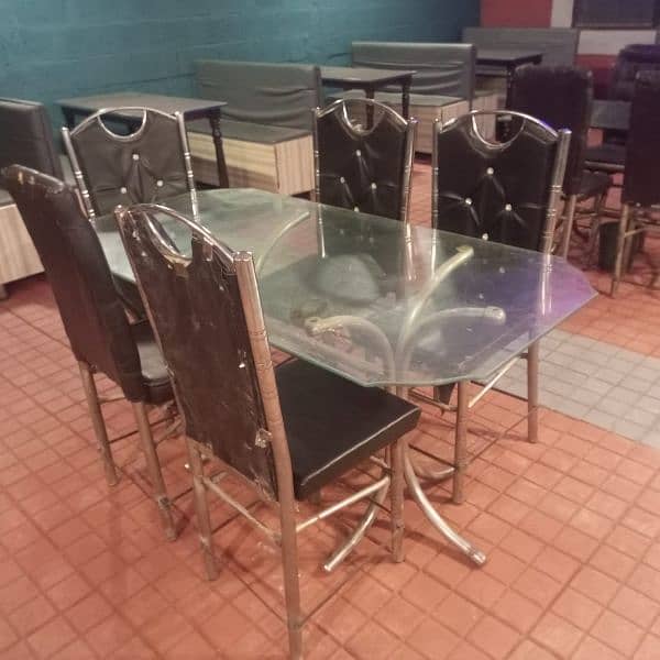 Dining tables, iron chairs, coke chiller & wall fan for sale 3