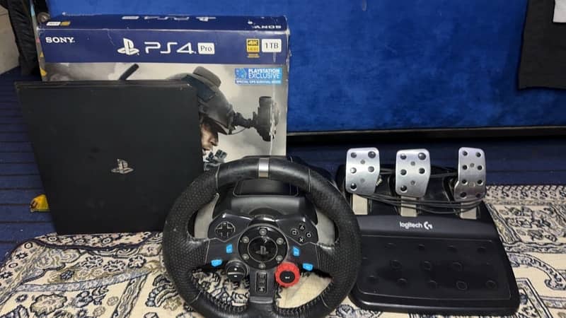 PS4 PRO 1TB CONSOLE + logitech g29 steering wheel 2