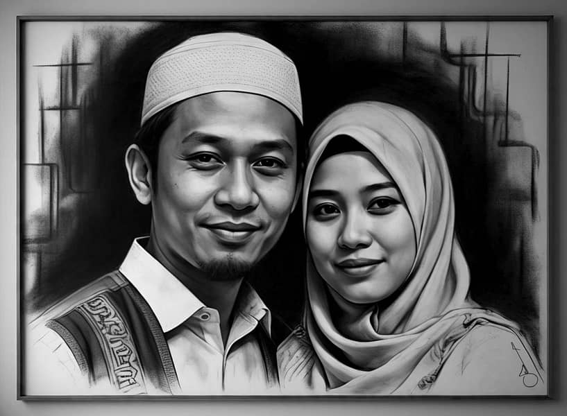 Order Realistic couple Pencil & Charcoal Sketch in Pakistan 1