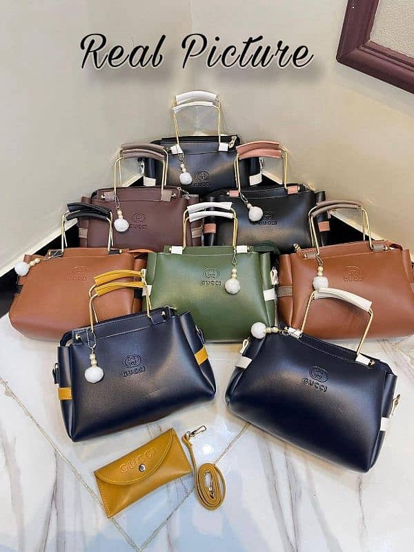 Chic Women's Faux Leather Hand Bag - 2 Pcs 0