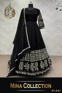 Border Sleeves Mini Star Heavy Embroidery Maxi With Dupatta 3Pcs