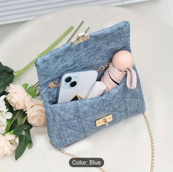 Lock buckle embroidered bag and versatile Women's denim bag 4