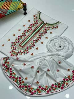 2 Pcs women's Unstitched Cotton Embroidered Suit