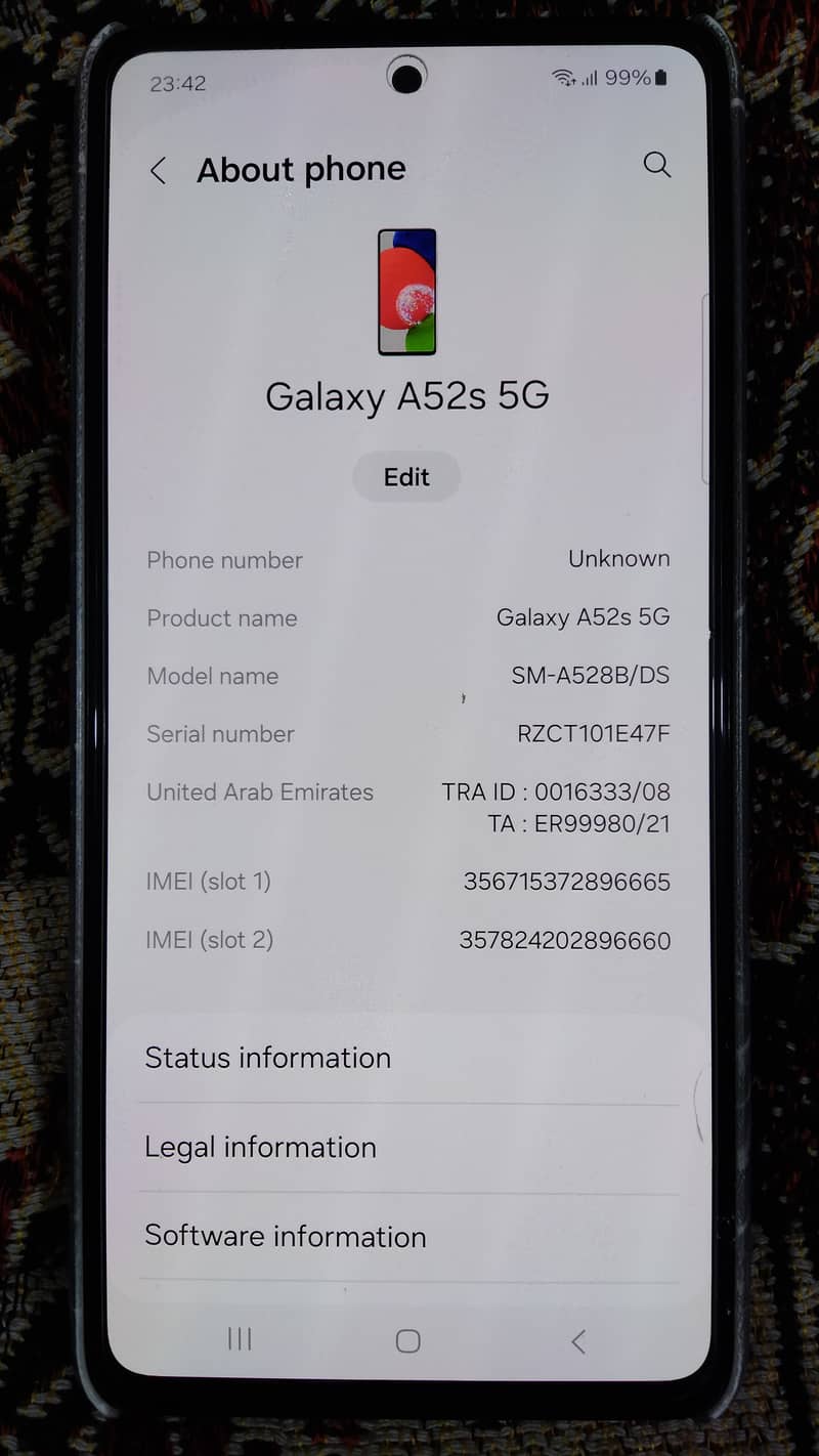 Samsung Mobile A52S non PTA Excellent Condition + Good Camera result 3