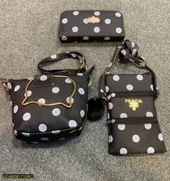 3 Pcs Black polka dot purse set