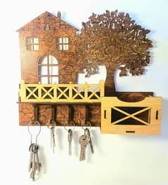 Wooden Key Holder with 4 Hooks and Storage Box | Wooden Key Rack