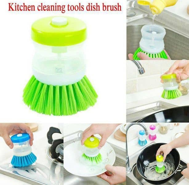 Dishwashing Brush with soap dispenser | Kitchen Gadget | 0