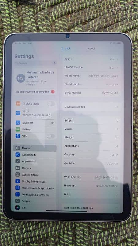 iPad Mini 6 10 by 10 condition ok box aur charger Nahin yah Saman 1