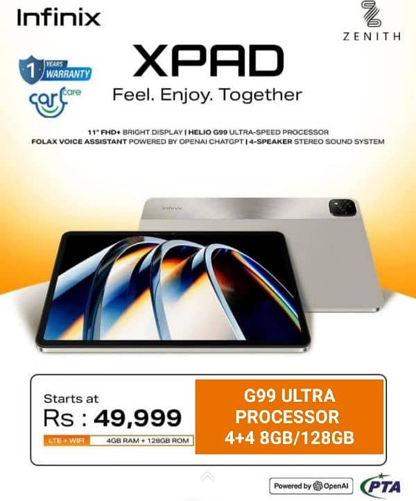 NEW INFINIX PAD 11" 4+4 8GB/128GB G99 PROCESSOR I YEAR WARRANTY PTA AP 0