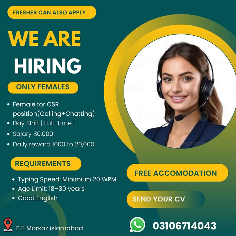 We are Hiring Female Csr for Calling position 0