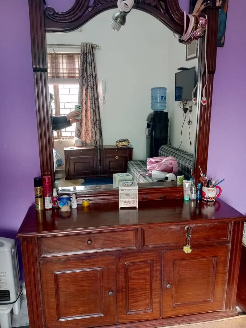 Wooden King-Size Bed with Dressing Table & Side Table for Sale 1