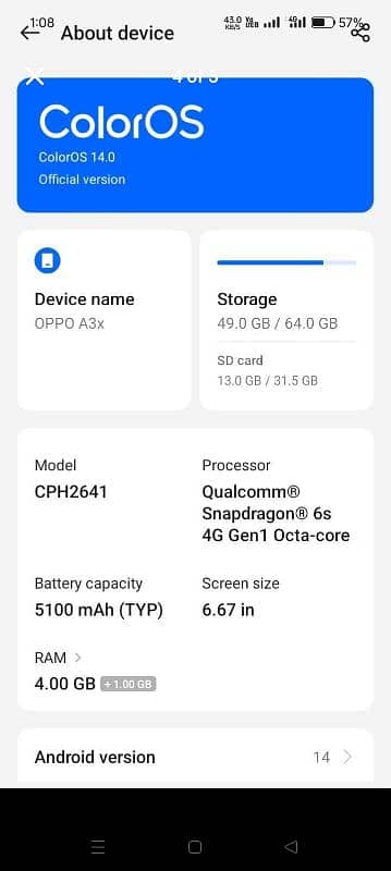 OppoA3x 4 64 4