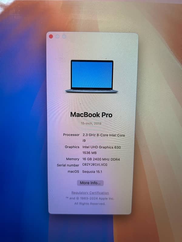 Macbook pro 2019 i9 16gb 500gb 4gb amd graphics card 5