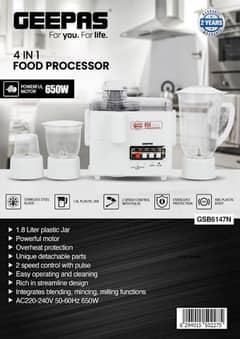 Geepas 650W 4-in-1 Food Processor- GSB6147