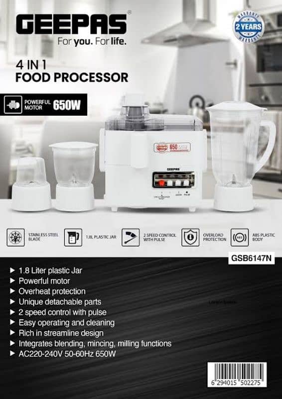 Geepas 650W 4-in-1 Food Processor- GSB6147 0