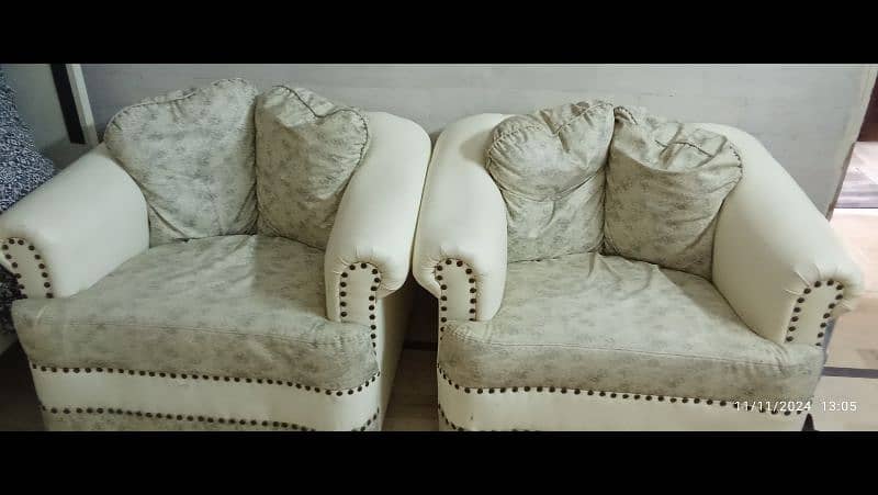 5 seater leather white color sofa set 0