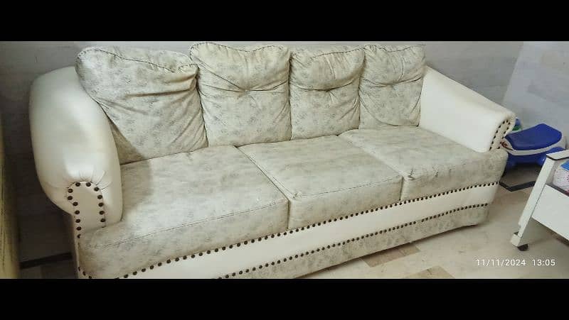 5 seater leather white color sofa set 1