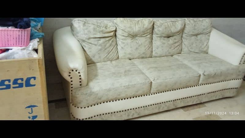 5 seater leather white color sofa set 2