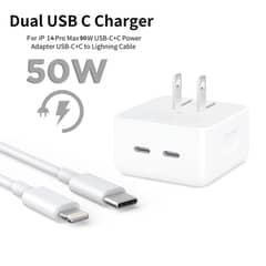 IPHONE 14 Pro 2 Pin (US/USA PIN) 50W USB-C+C POWER Adapter with Cable