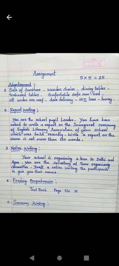 handwriting assignment work