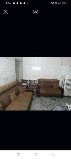 7 seater sofa with strong wood . dining table with akhrot wood. cofee t