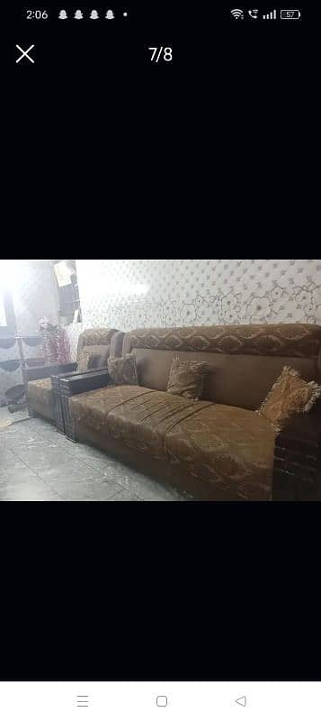 7 seater sofa with strong wood . dining table with akhrot wood. cofee t 1