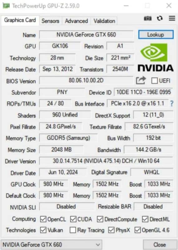 PNY GEFORCE GTX 660 6