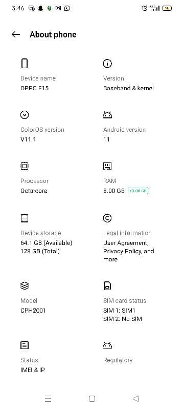 Oppo F-15  8:00GB+3:00GB Ram 128 GB  Device storage complete Box 2