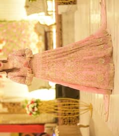 Pink Color Walima Dress With big tail dupatta