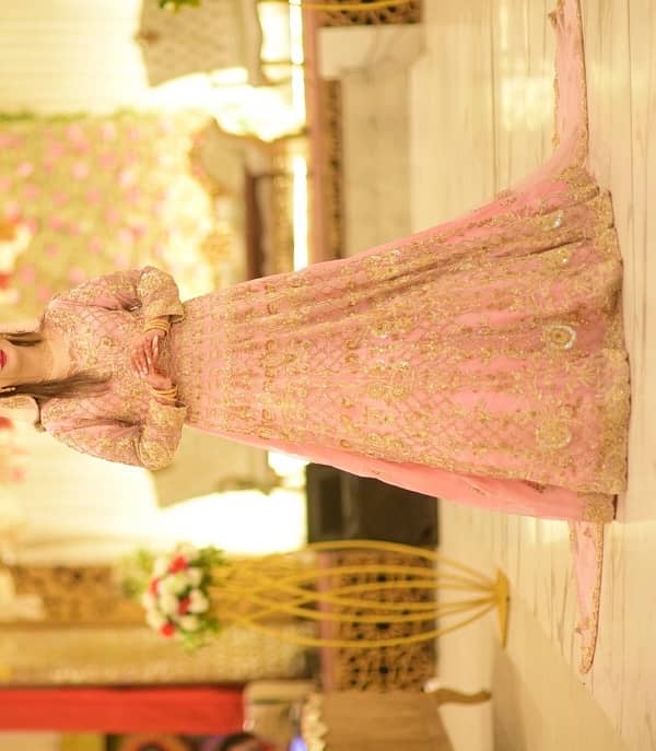 Pink Color Walima Dress With big tail dupatta 0