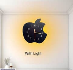 apple shape analogue wall clock with light