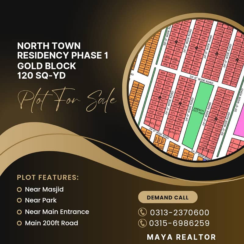 Plot 120 Sq-Yd Gold Block in North Town Residency Phase 1 0