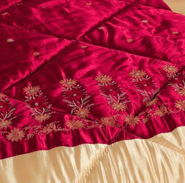 Bridal Comforter Set Silk Maroon Golden 1