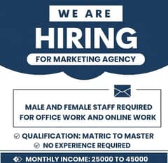 Male and female staff required for office and home based work