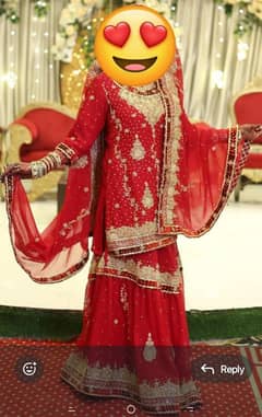 Bridal Sharara Dress in Red and Golden Colour For Sell