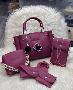 Stylish women leather hand bags  set 5 PCs in stunning colours