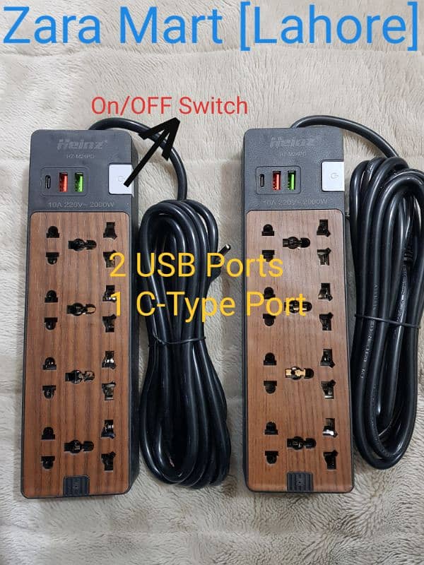 Extension Lead with 100%Copper wire +Switch. C-Type Ports. USB Ports. 0