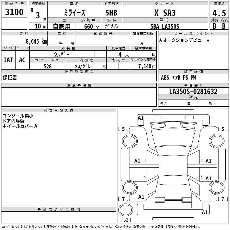 Daihatsu Mira XSA3 21 Grade 4.5BB 8645 KM 4