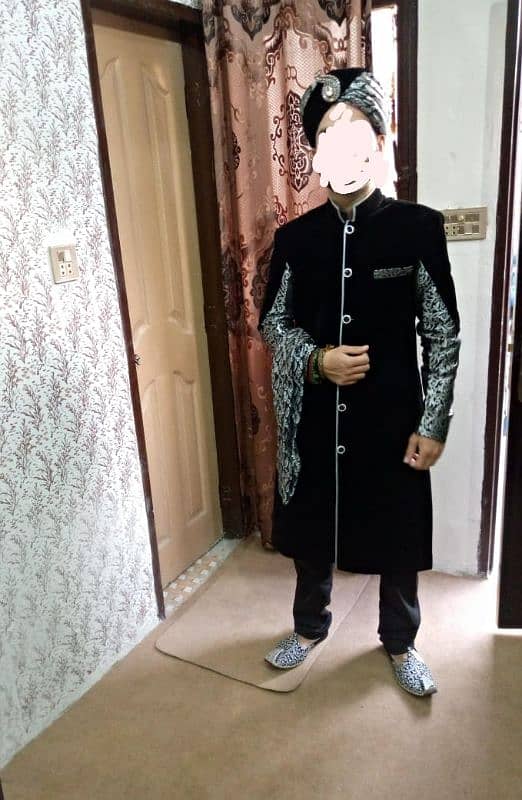 groom sherwani velvet with kullah or khusa 0