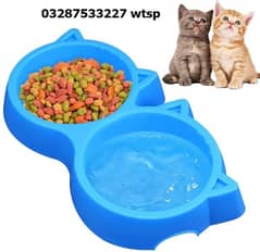 4 Pc Cat Shaped Double Food Bowl Pet Plastic Food Bowl (random Color)