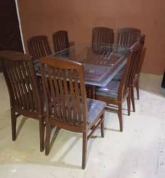 Dining table top glass 12mm with eight chairs woodin just like new