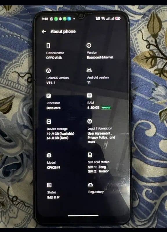 Oppo A16K 4/64  exchnge posibal 4