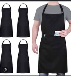 Polycotton Coated Black Chef Aprons With Pockets for Kitchen