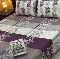 3 Pcs Cotton Salonica Printed Double bed sheet